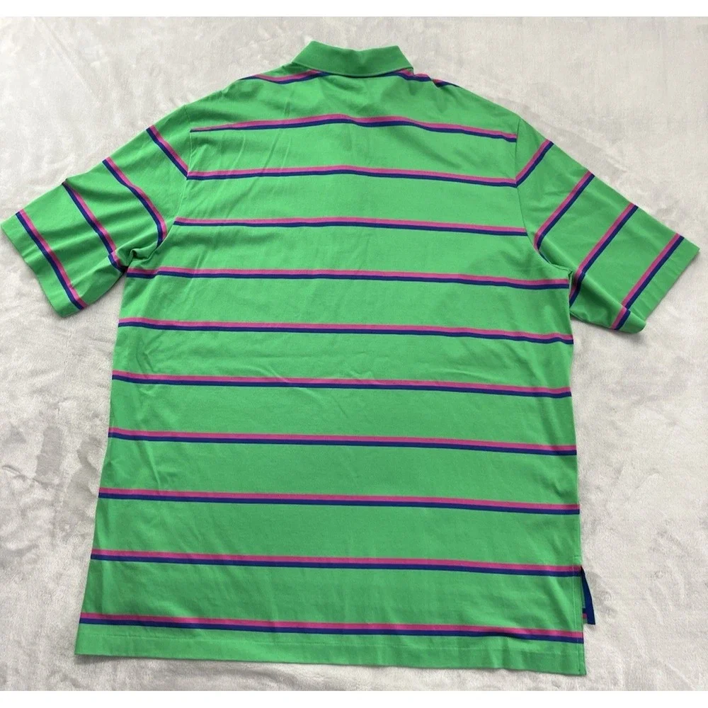 Polo Golf Ralph Lauren Polo Shirt Men XL Green Stripes Regular Hi-Low Slit Pima